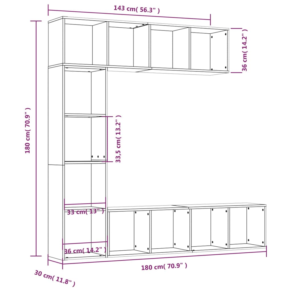 3-tlg. Bücherregal-/TV-Schrank-Set Braun Eichen-Optik