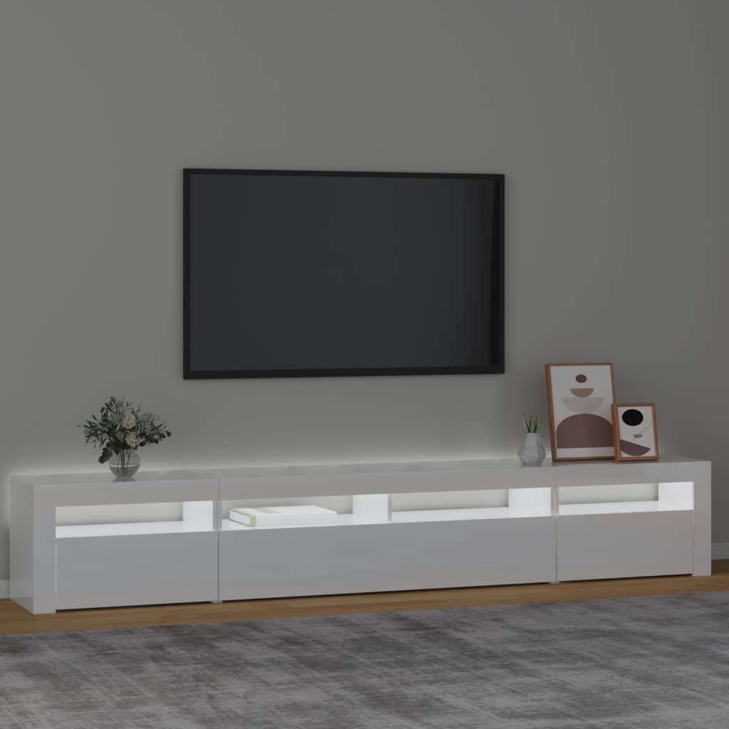 TV-Schrank mit LED-Leuchten Hochglanz-Weiß 240x35x40 cm