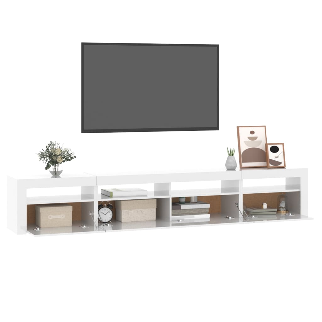 TV-Schrank mit LED-Leuchten Hochglanz-Weiß 240x35x40 cm