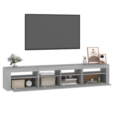 TV-Schrank mit LED-Leuchten Grau Sonoma 210x35x40 cm