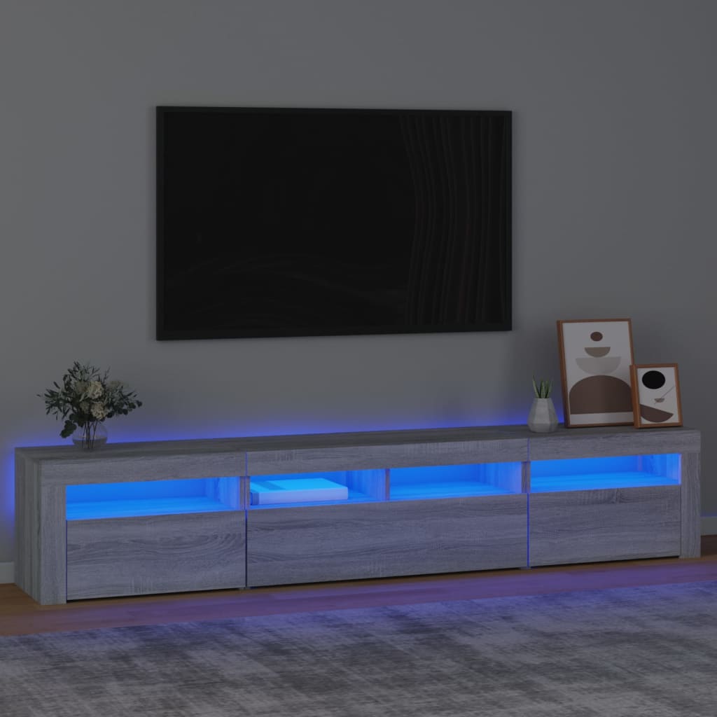 TV-Schrank mit LED-Leuchten Grau Sonoma 210x35x40 cm