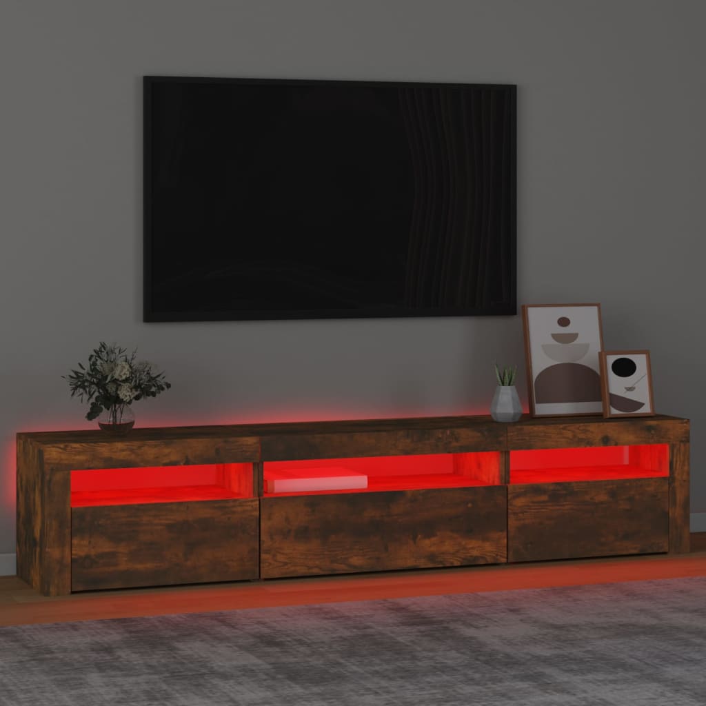 TV-Schrank mit LED-Leuchten Räuchereiche 195x35x40 cm