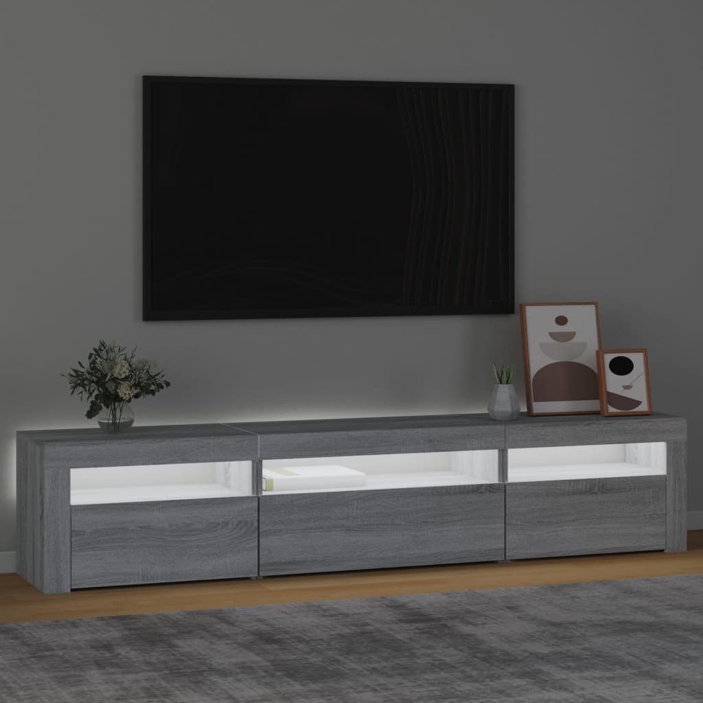 TV-Schrank mit LED-Leuchten Grau Sonoma 195x35x40 cm