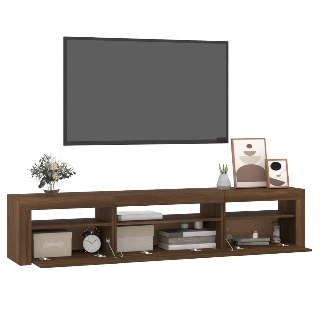 TV-Schrank mit LED-Leuchten Braun Eichen-Optik 195x35x40 cm