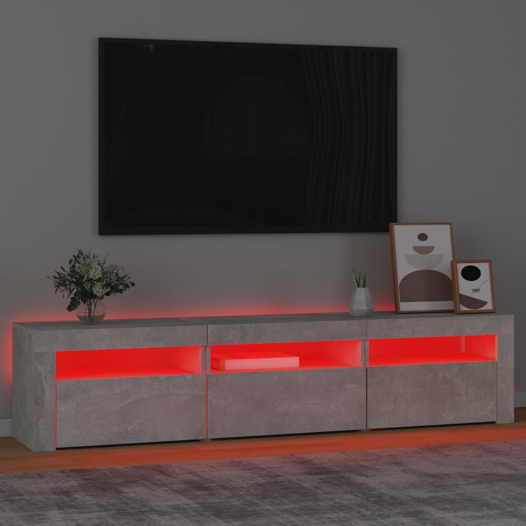 TV-Schrank mit LED-Leuchten Betongrau 180x35x40 cm