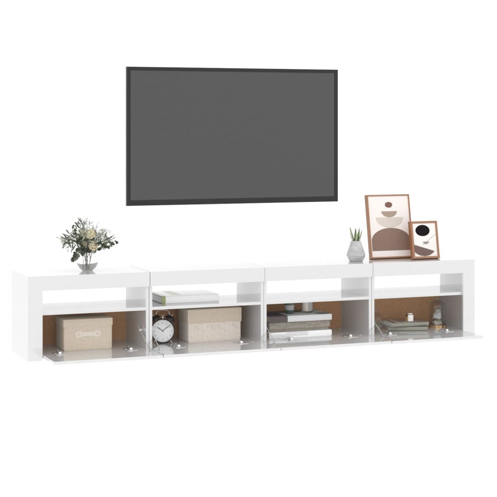 TV-Schrank mit LED-Leuchten Hochglanz-Weiß 240x35x40 cm