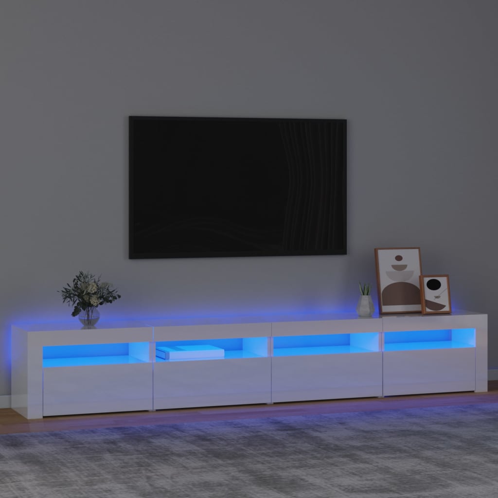 TV-Schrank mit LED-Leuchten Hochglanz-Weiß 240x35x40 cm