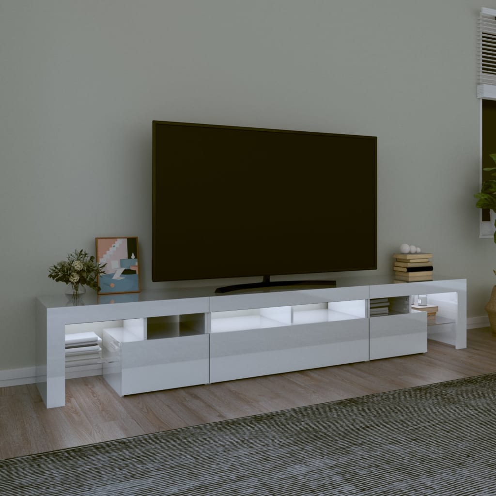 TV-Schrank mit LED-Leuchten Hochglanz-Weiß 230x36,5x40 cm