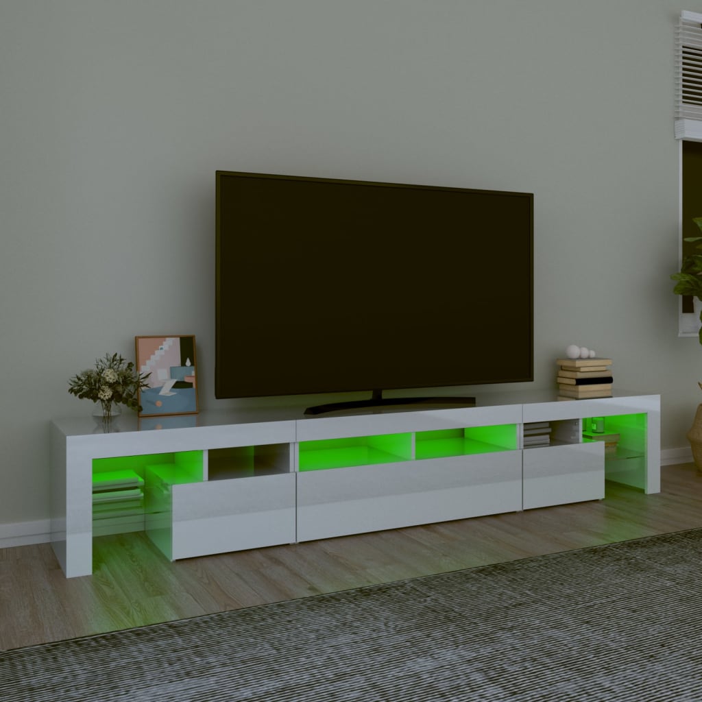 TV-Schrank mit LED-Leuchten Hochglanz-Weiß 230x36,5x40 cm