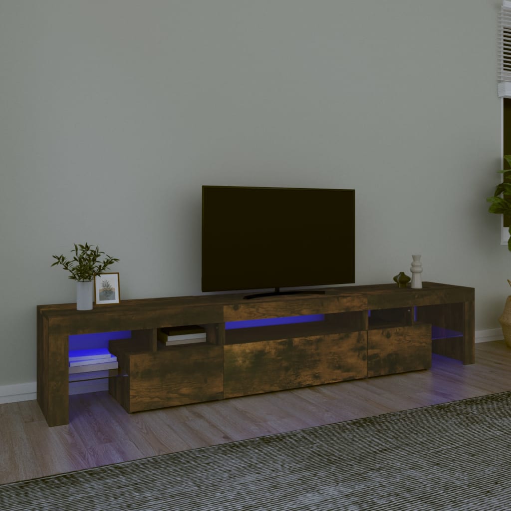 TV-Schrank mit LED-Leuchten Räuchereiche 215x36,5x40 cm