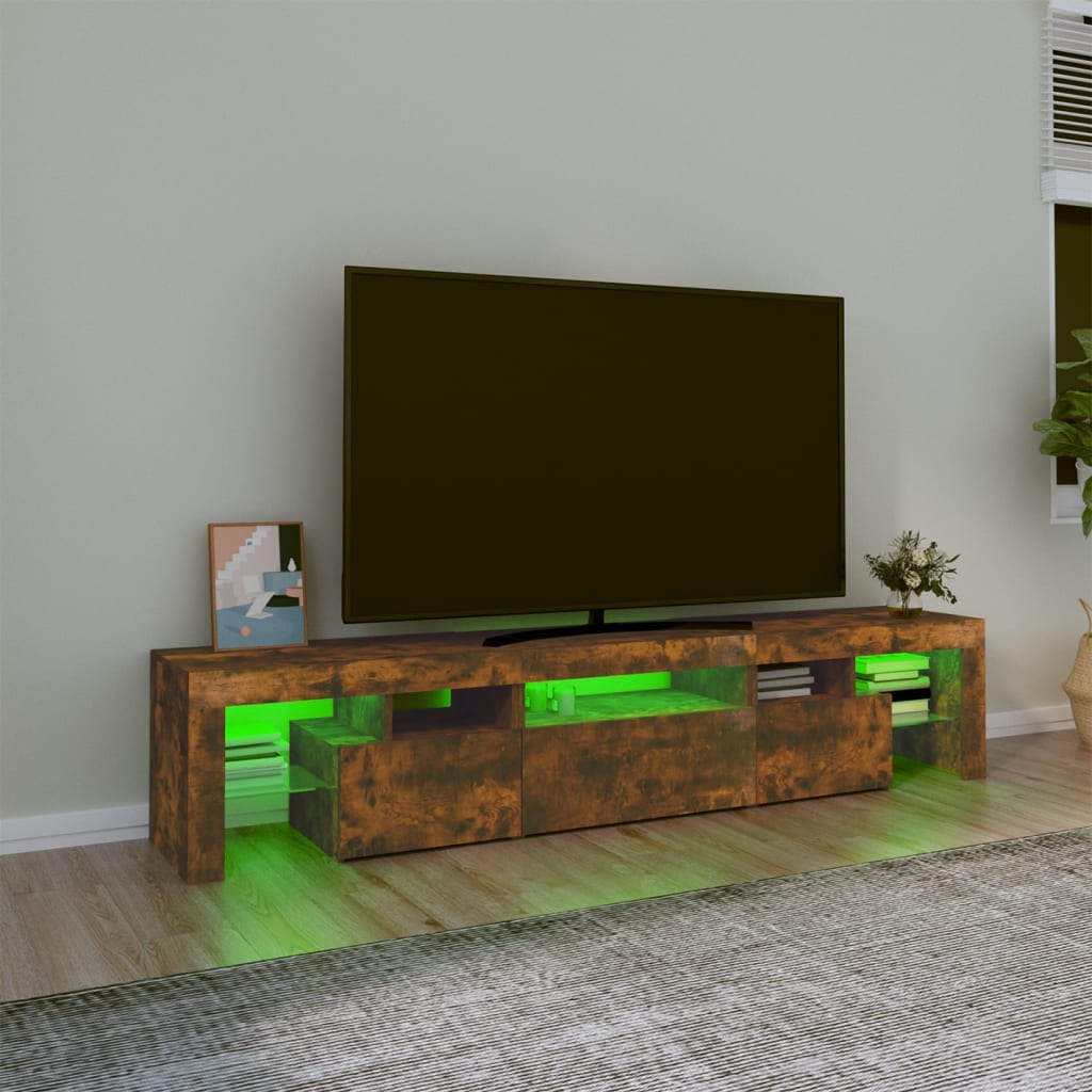 TV-Schrank mit LED-Leuchten Räuchereiche 200x36,5x40 cm