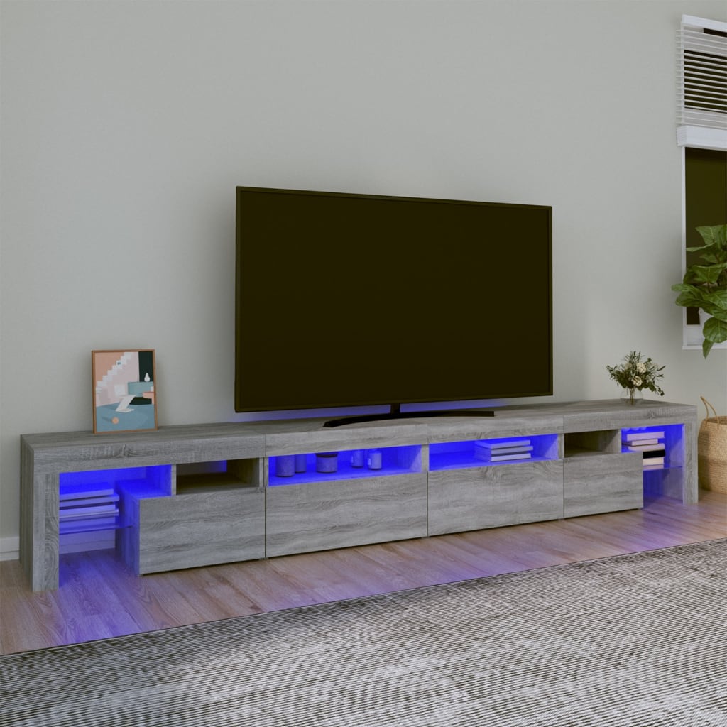 TV-Schrank mit LED-Leuchten Grau Sonoma 260x36,5x40 cm