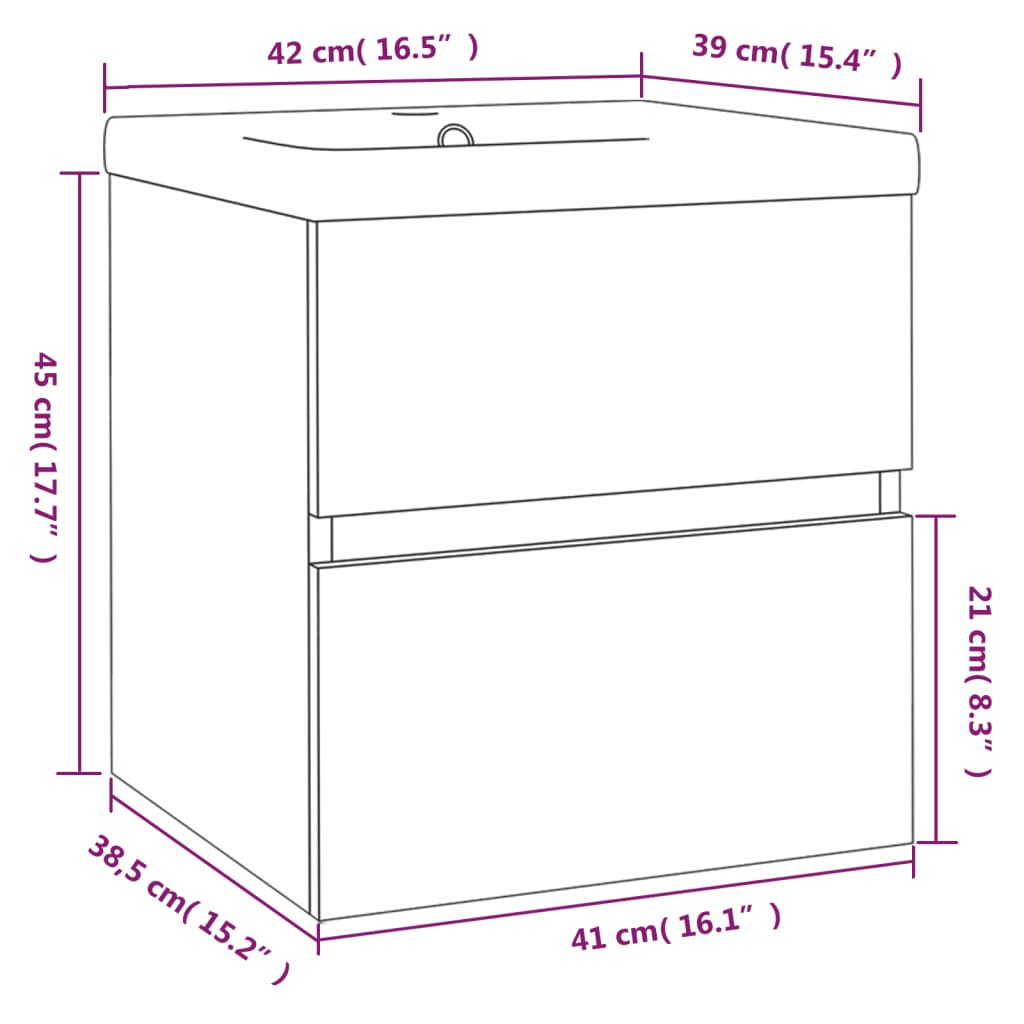 Waschbeckenschrank mit Einbaubecken Braun Eiche Holzwerkstoff