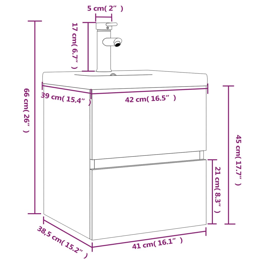 Waschbeckenschrank mit Einbaubecken Braun Eiche Holzwerkstoff