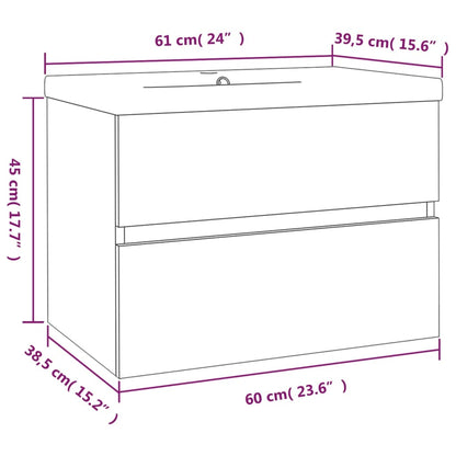 Waschbeckenschrank mit Einbaubecken Grau Sonoma Holzwerkstoff