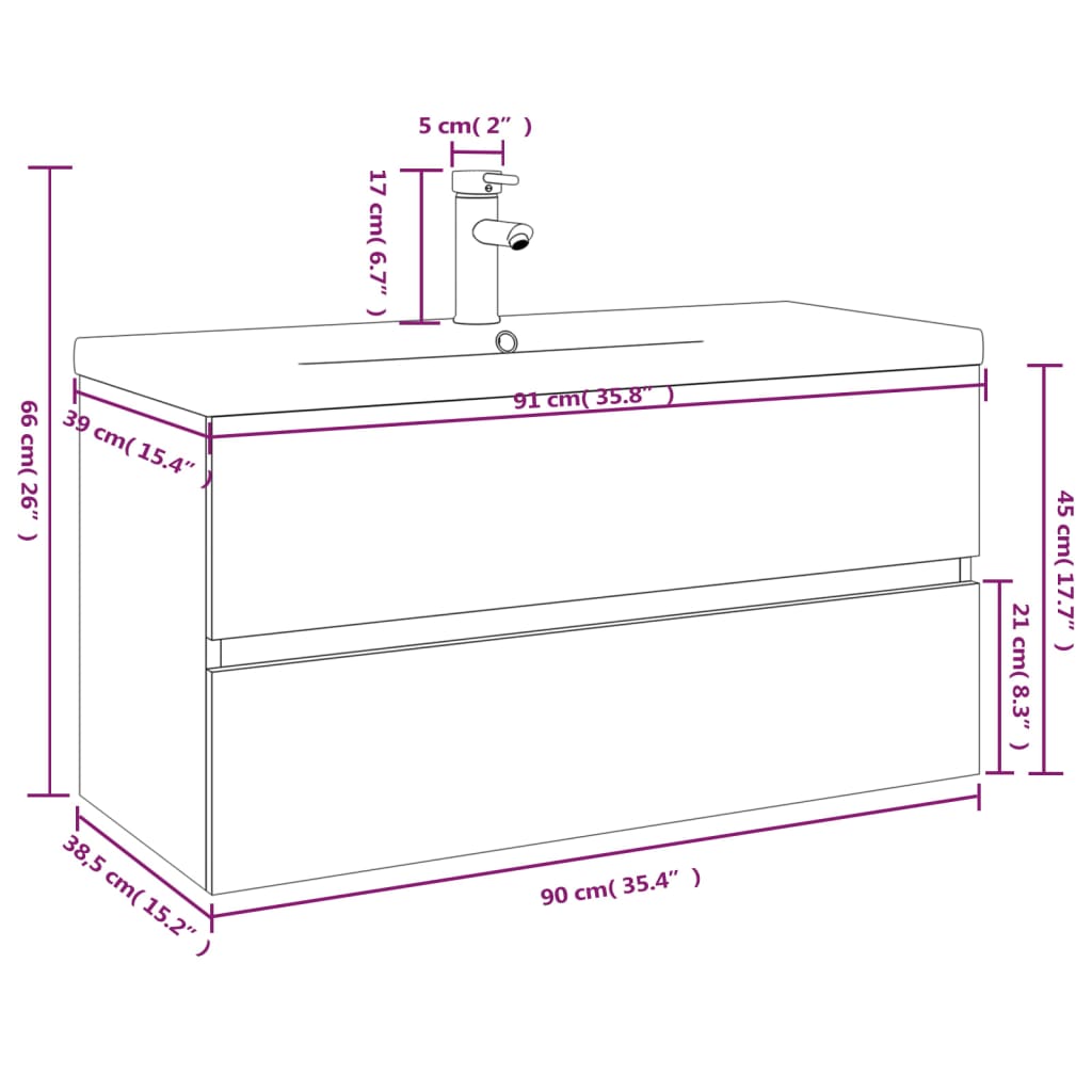 Waschbeckenschrank mit Einbaubecken Braun Eiche Holzwerkstoff