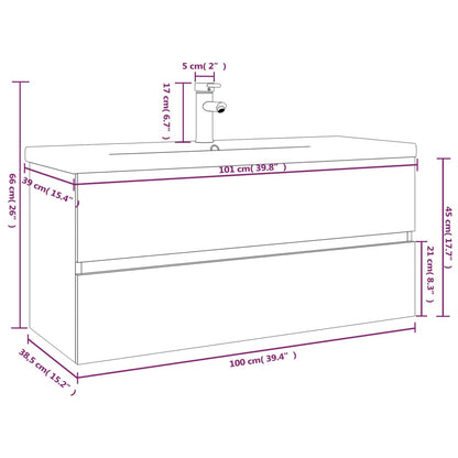 Waschbeckenschrank mit Einbaubecken Braun Eiche Holzwerkstoff