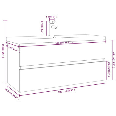 Waschbeckenschrank mit Einbaubecken Braun Eiche Holzwerkstoff