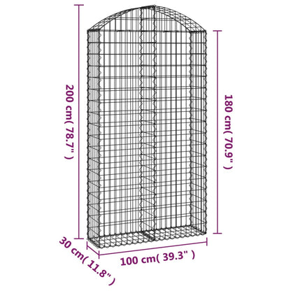 Gabione mit Hochbogen 100x30x180/200 cm Verzinktes Eisen