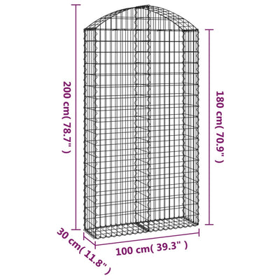 Gabione mit Hochbogen 100x30x180/200 cm Verzinktes Eisen