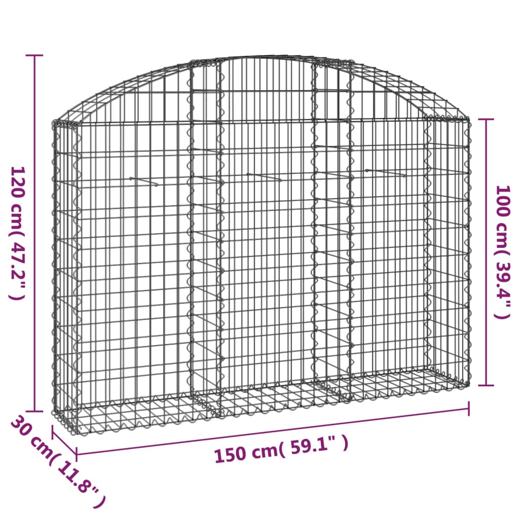 Gabione mit Hochbogen 150x30x100/120 cm Verzinktes Eisen