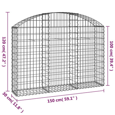 Gabione mit Hochbogen 150x30x100/120 cm Verzinktes Eisen