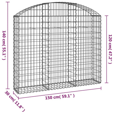 Gabione mit Hochbogen 150x30x120/140 cm Verzinktes Eisen