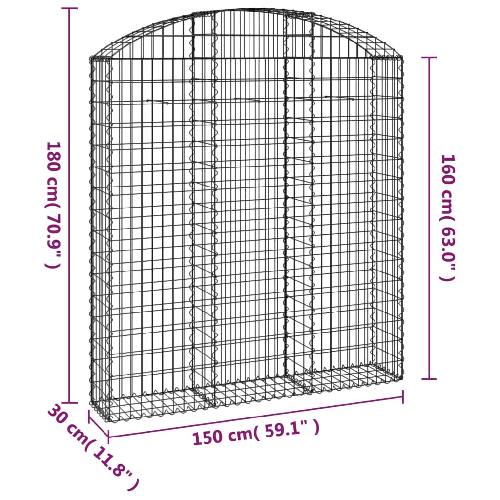 Gabione mit Hochbogen 150x30x160/180 cm Verzinktes Eisen