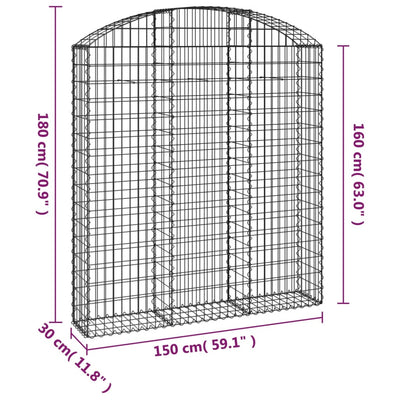 Gabione mit Hochbogen 150x30x160/180 cm Verzinktes Eisen