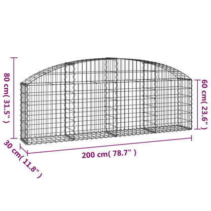 Gabione mit Hochbogen 200x30x60/80 cm Verzinktes Eisen