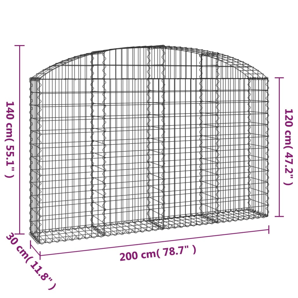 Gabione mit Hochbogen 200x30x120/140 cm Verzinktes Eisen