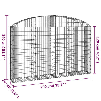 Gabione mit Hochbogen 200x30x120/140 cm Verzinktes Eisen