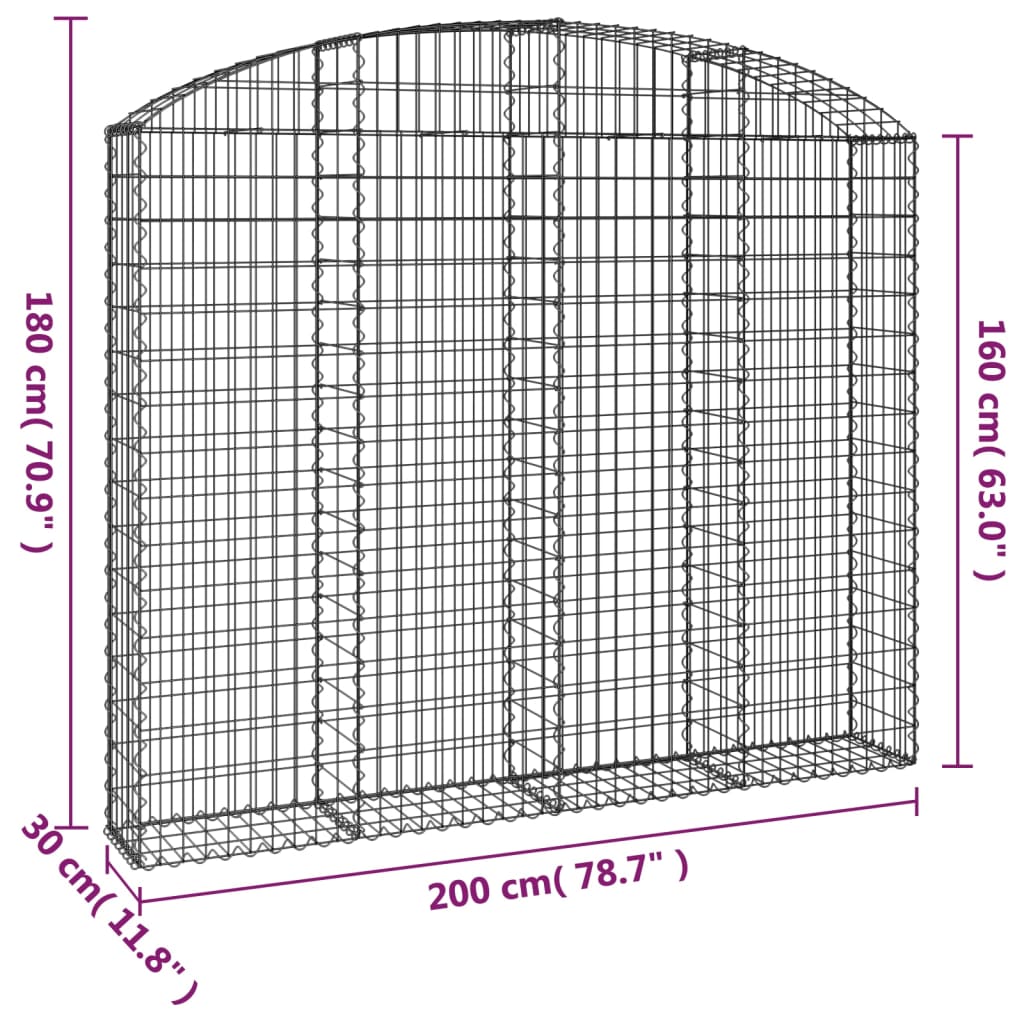 Gabione mit Hochbogen 200x30x160/180 cm Verzinktes Eisen