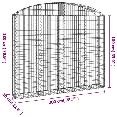 Gabione mit Hochbogen 200x30x160/180 cm Verzinktes Eisen