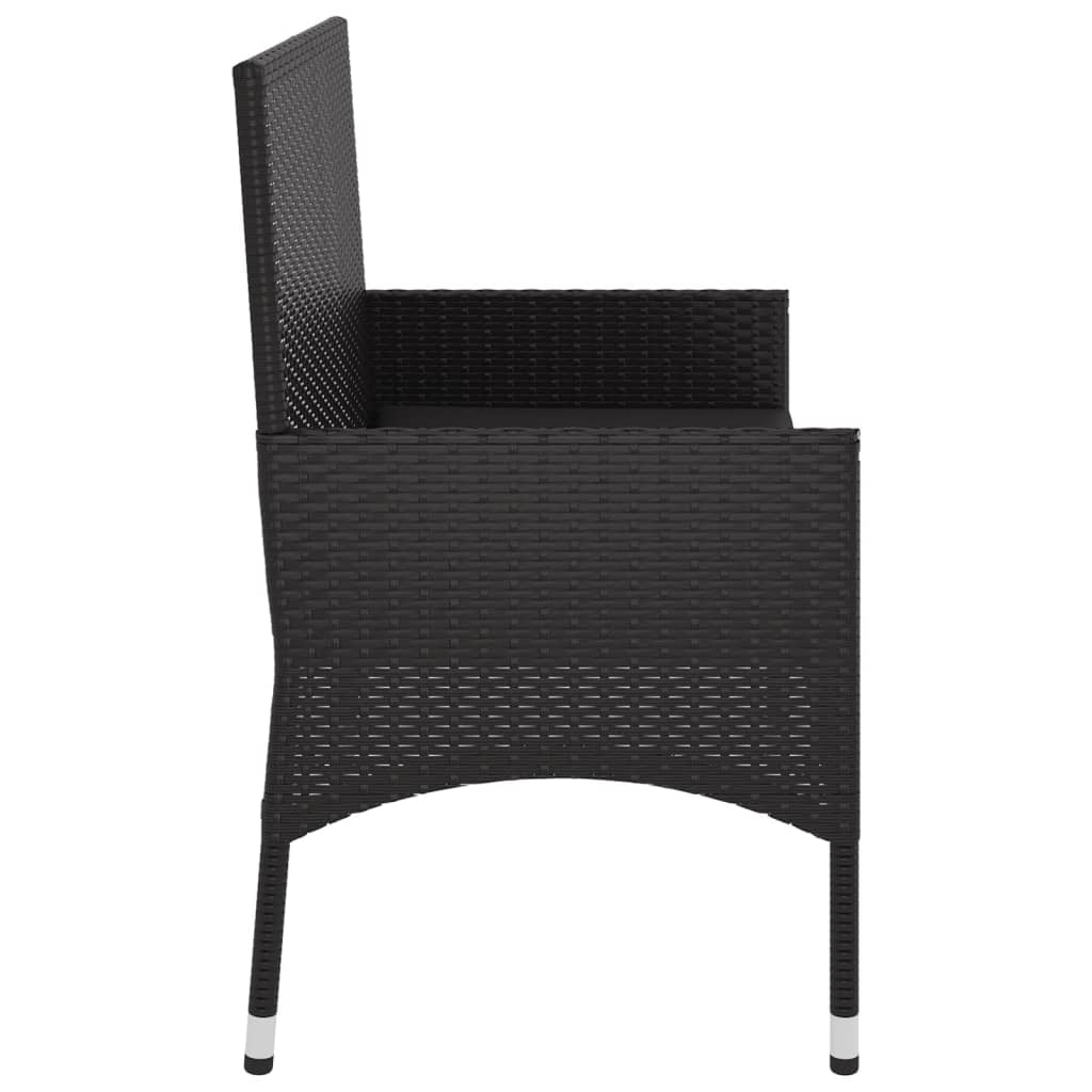 Gartenbank 2-Sitzer mit Kissen Schwarz Poly Rattan