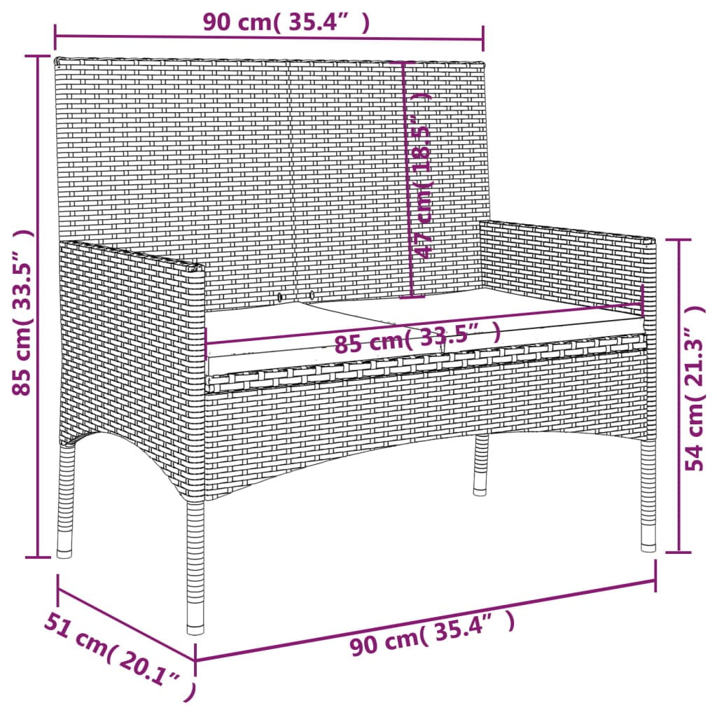 Gartenbank 2-Sitzer mit Kissen Schwarz Poly Rattan