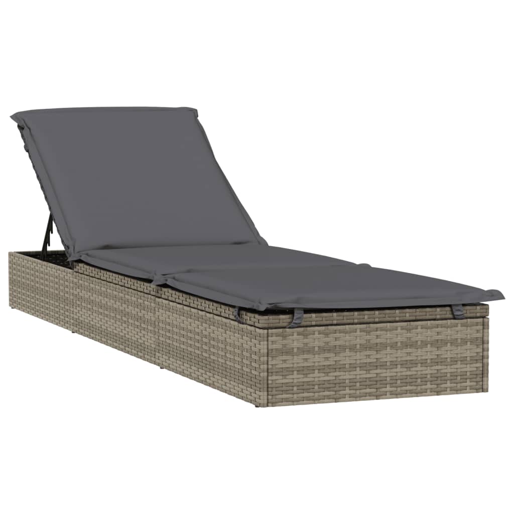 Sonnenliegen 2 Stk. mit Tisch Grau Poly Rattan