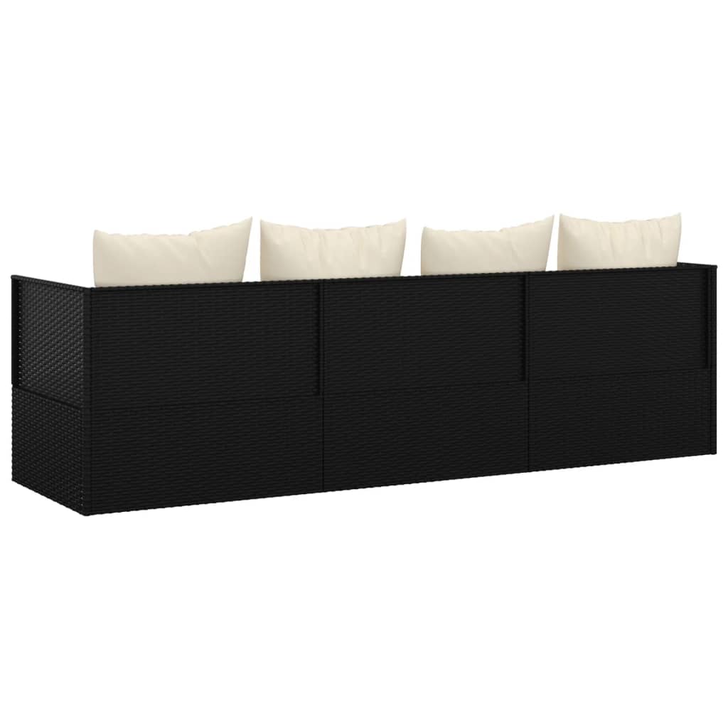 Outdoor-Loungebett mit Kissen Schwarz Poly Rattan