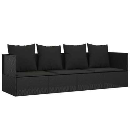 Outdoor-Loungebett mit Kissen Schwarz Poly Rattan