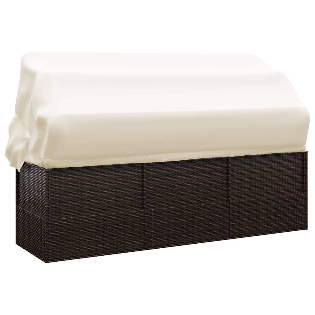 Outdoor-Loungebett mit Dach und Kissen Braun Poly Rattan