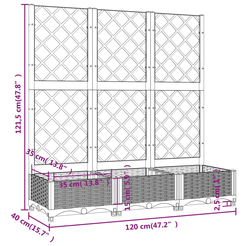 Pflanzkübel mit Rankgitter Weiß 120x40x121,5 cm PP