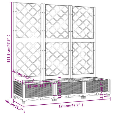 Pflanzkübel mit Rankgitter Weiß 120x40x121,5 cm PP