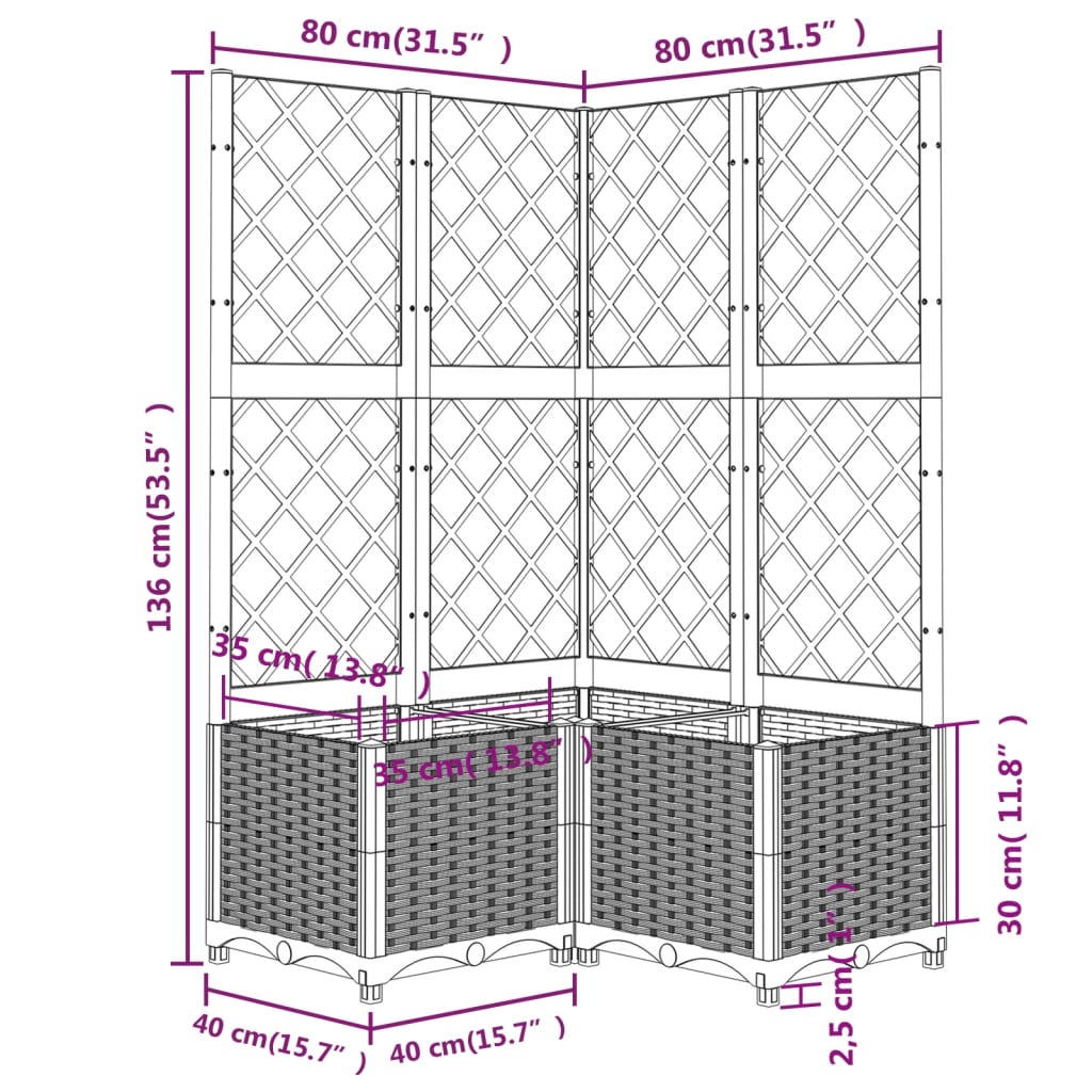 Pflanzkübel mit Rankgitter Weiß 80x80x136 cm PP