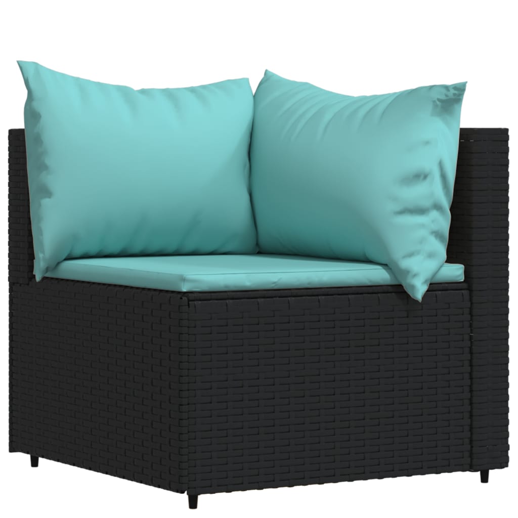 4-tlg. Garten-Lounge-Set mit Kissen Schwarz Poly Rattan