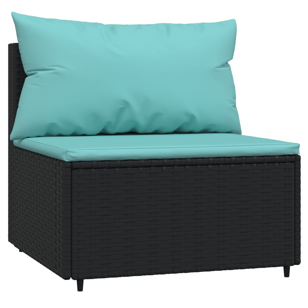 4-tlg. Garten-Lounge-Set mit Kissen Schwarz Poly Rattan