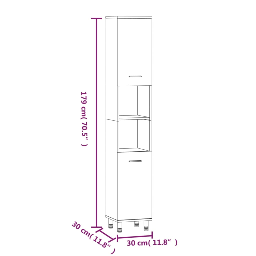 Badschrank Grau Sonoma 30x30x179 cm Holzwerkstoff