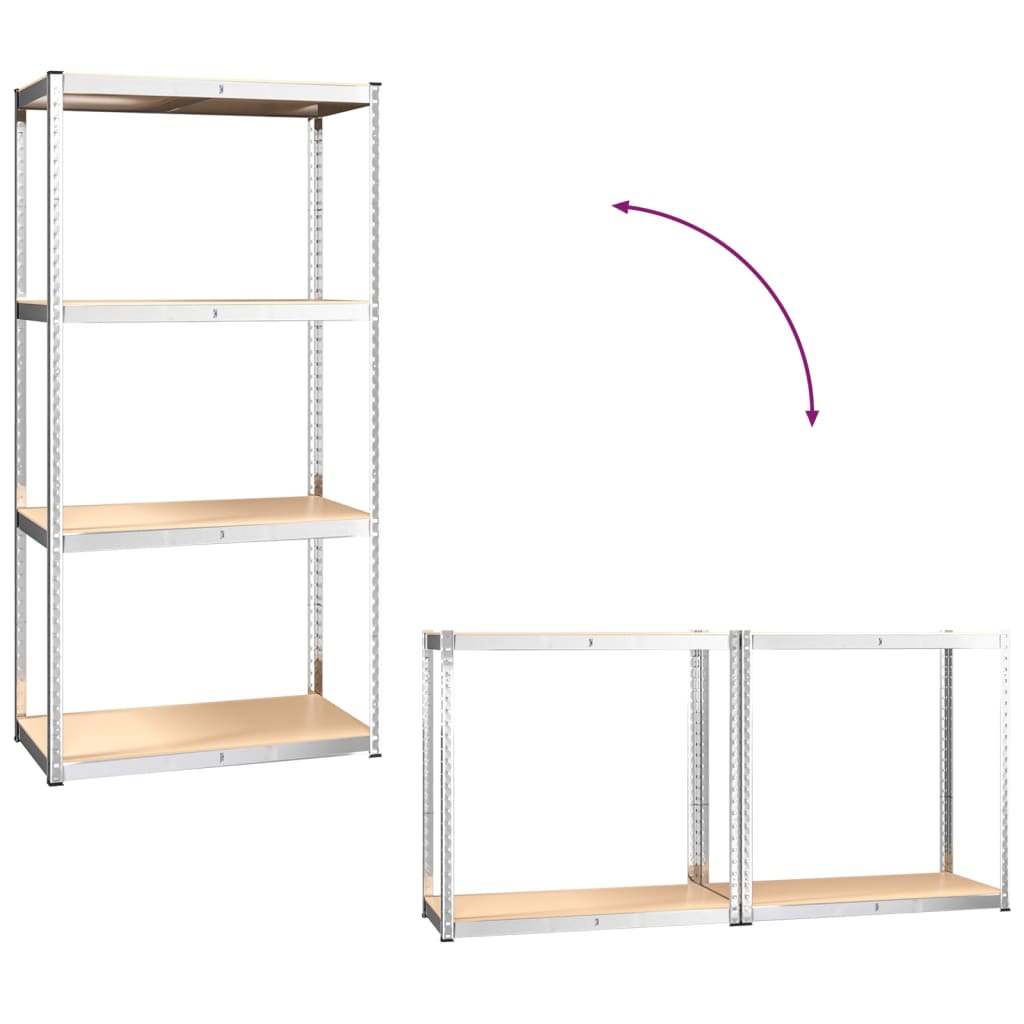 Regale mit 4 Böden 4 Stk. Silbern Stahl & Holzwerkstoff