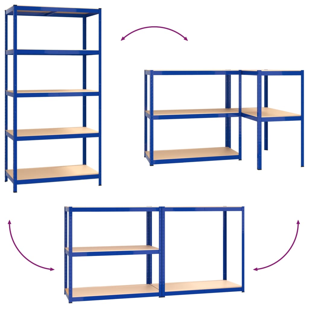 Regale mit 5 Böden 5 Stk. Blau Stahl & Holzwerkstoff