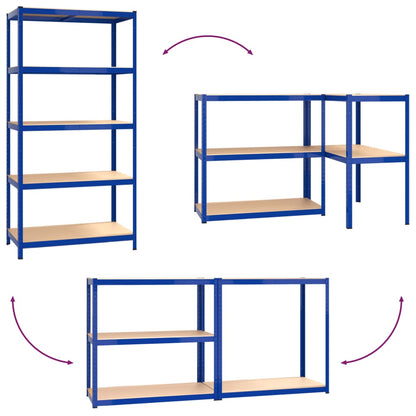 Regale mit 5 Böden 2 Stk. Blau Stahl & Holzwerkstoff