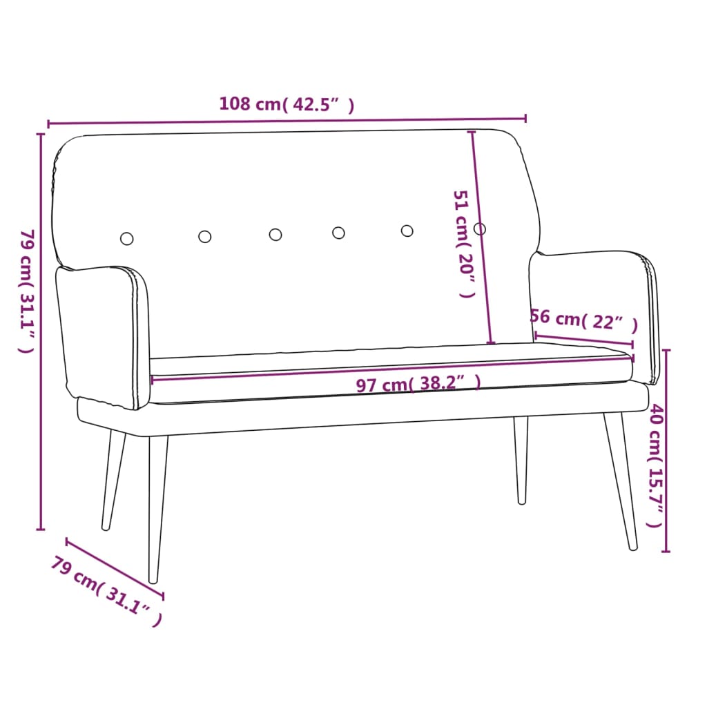 Sitzbank Schwarz 108x79x79 cm Samt